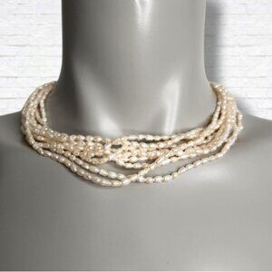 Vintage Freshwater Rice Pearl Multi Strand Clasp Necklace 18"